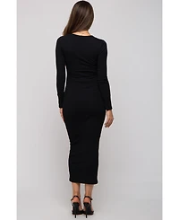 Pinkblush Maternity Black Ribbed Fitted Long Sleeve Midi Dress