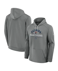 Fanatics Men's Gray Florida Panthers 2025 Stanley Cup Playoffs Authentic Pro Rink Fly Fleece Pullover Hoodie