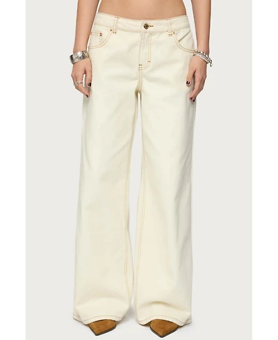 Edikted Women's Contrast Stitch Low Rise Wide Leg Jeans