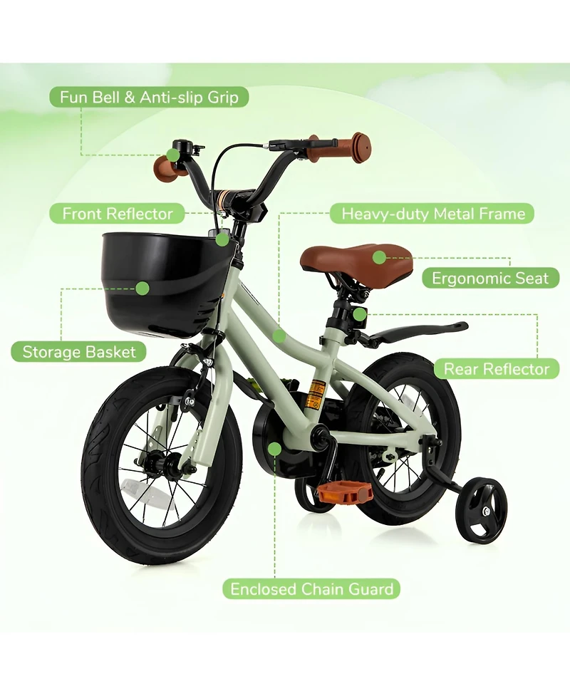 Kids Bike with Training Wheels Adjustable Seat and Handlebar for Ages 4 to 7