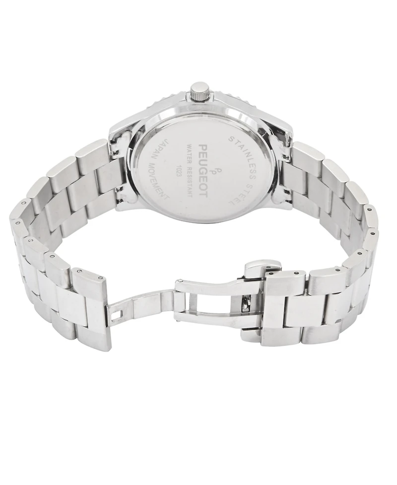 Peugeot Men's 40mm Black Dial Sport Bezel Stainless Steel Bracelet Watch