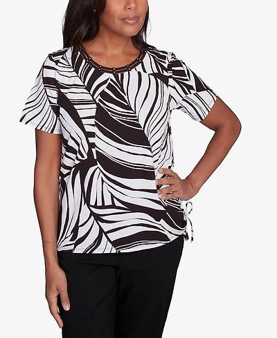 Alfred Dunner Petite Twisted Leaves with Side Tie Top