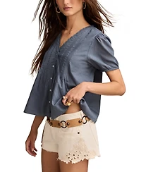 Lucky Brand Women's Cotton Short-Sleeve Pintuck Top