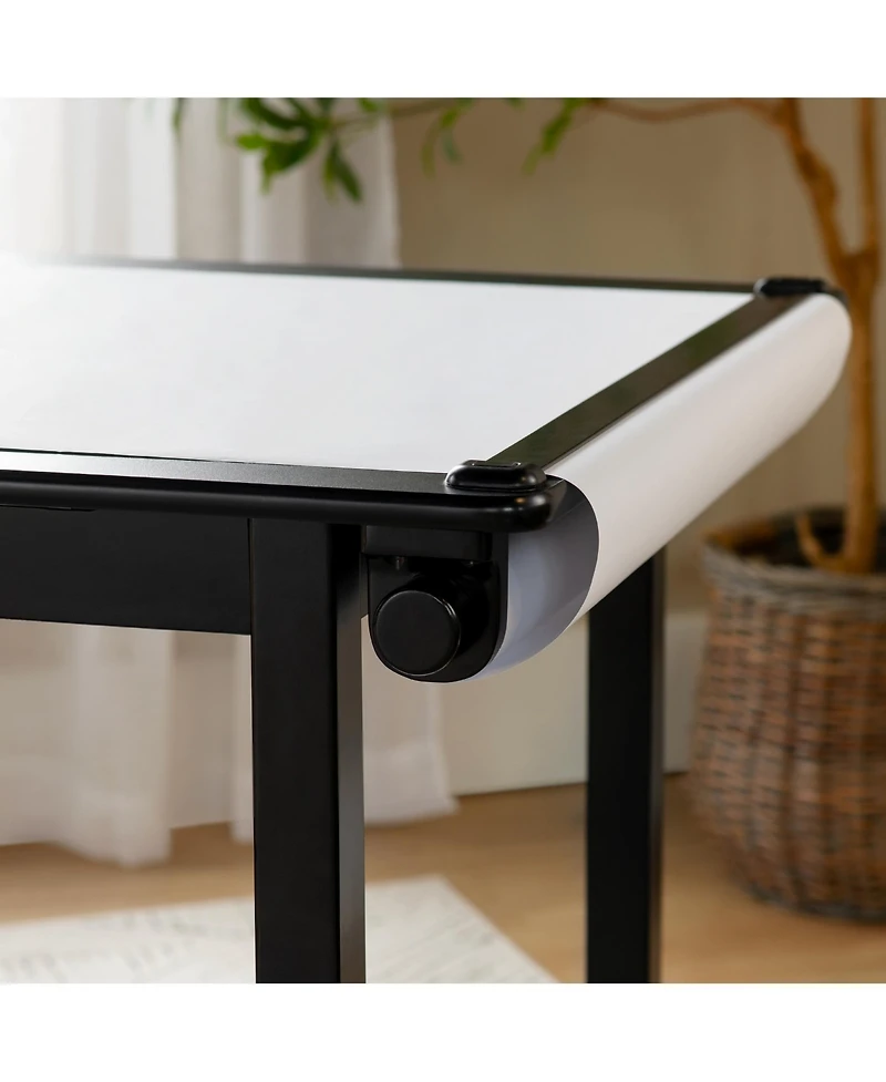 Guidecraft Design Studio – White: 3-in-1 Kids Art Table & Stool, Writing, Painting Drafting w/ Craft Storage Bins, Easel with Paper Roll