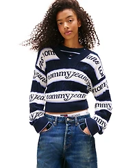 Tommy Jeans Women's V-Neck Stripe Logo Cotton Sweater