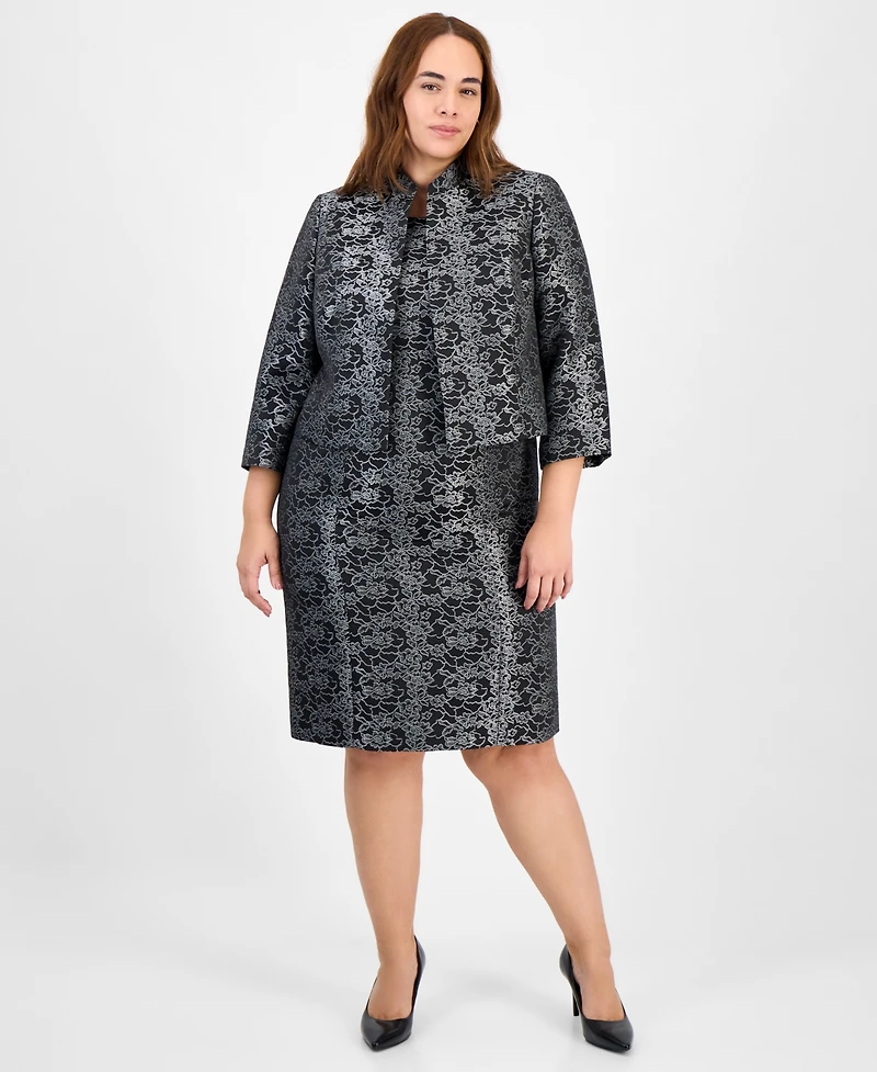Le Suit Plus Floral Jacquard Sleeveless Sheath Dress