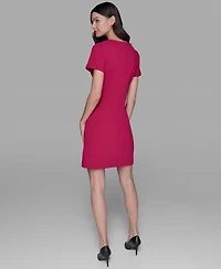 Karl Lagerfeld Paris Women's Scuba Crepe Short Sleeve Bow Detail A-line Dress