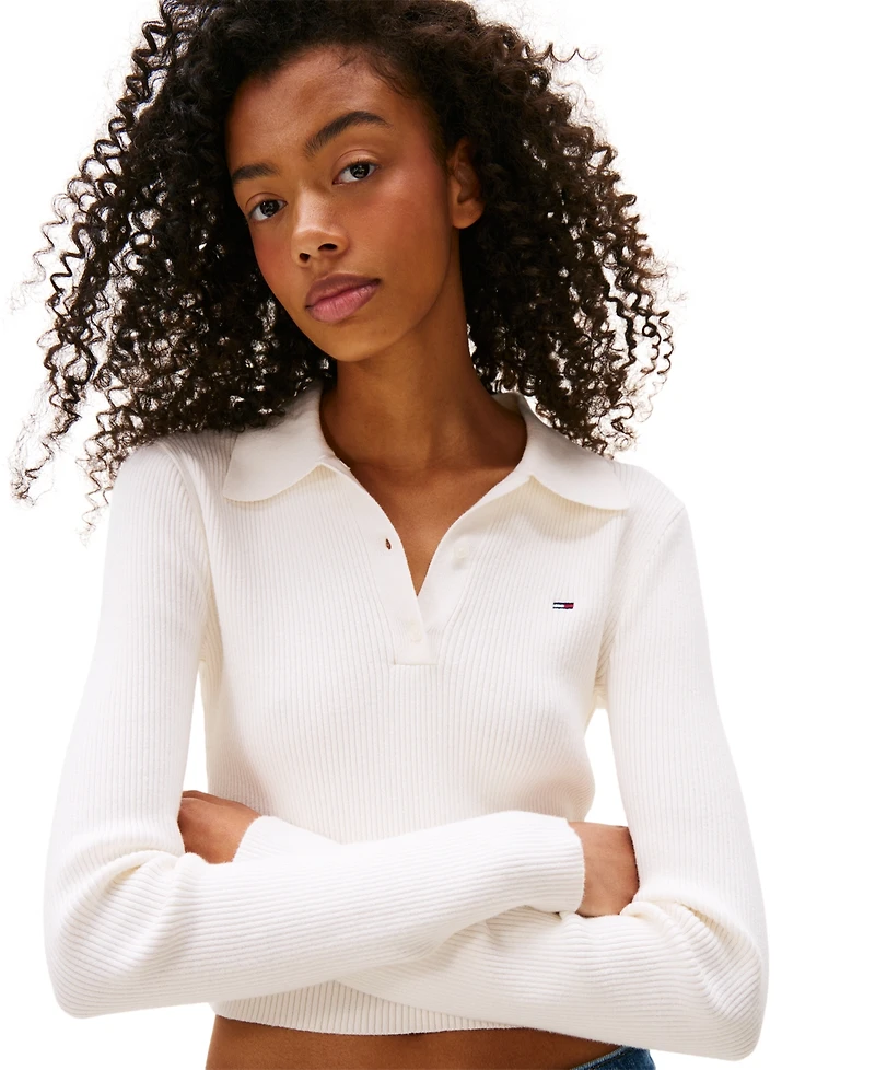 Tommy Jeans Women's Essential Polo Long-Sleeve Cotton Sweater