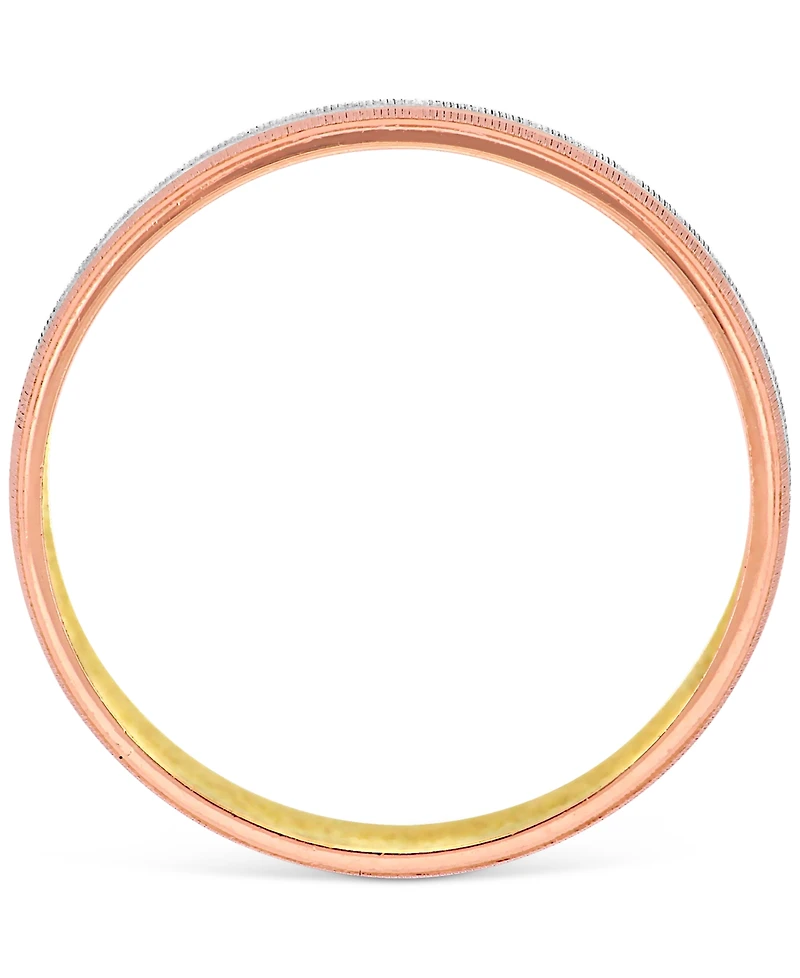 Triple Row Brush Textured Finish Wedding Band 14k Tricolor Gold