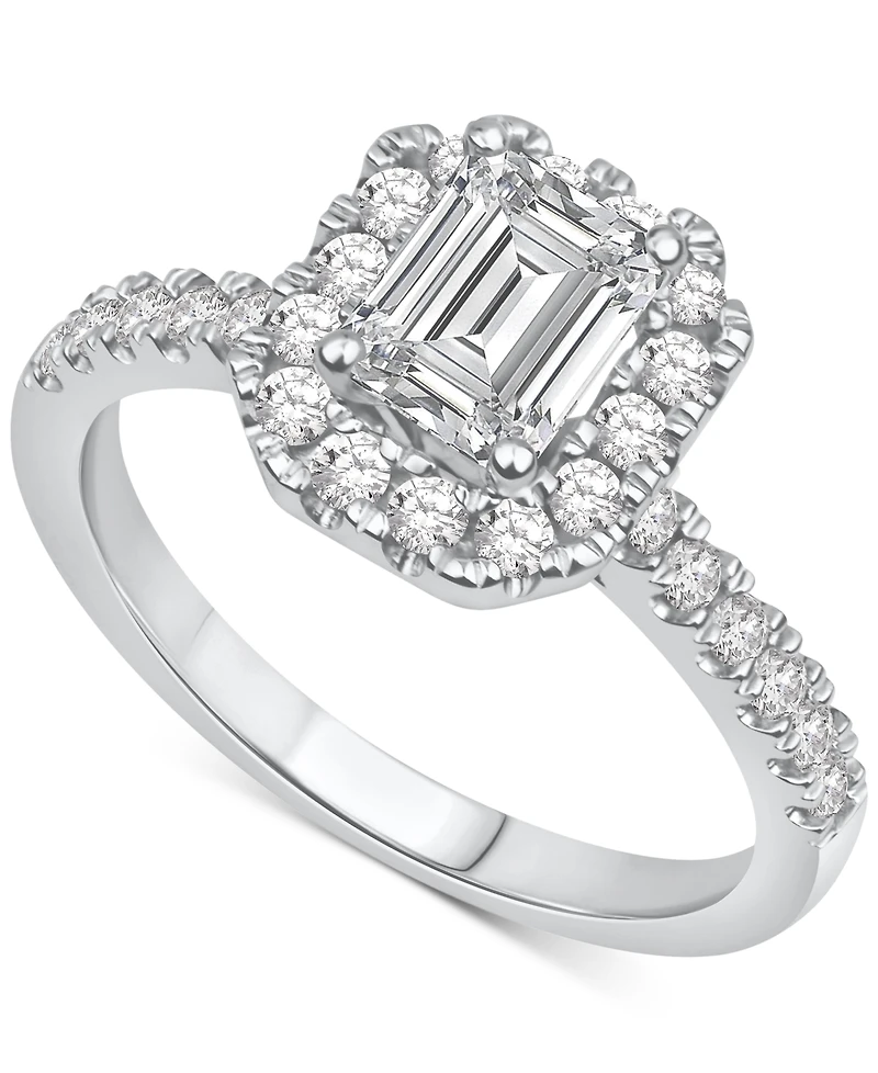 Lab Grown Diamond EmeraldCut Halo Engagement Ring (1-1/2 ct. t.w.) in 14k White Gold