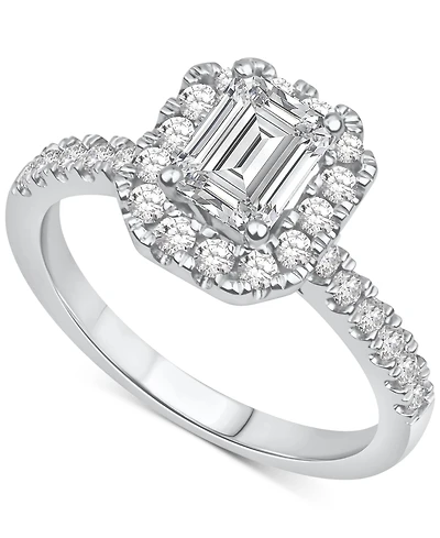 Lab Grown Diamond EmeraldCut Halo Engagement Ring (1-1/2 ct. t.w.) in 14k White Gold