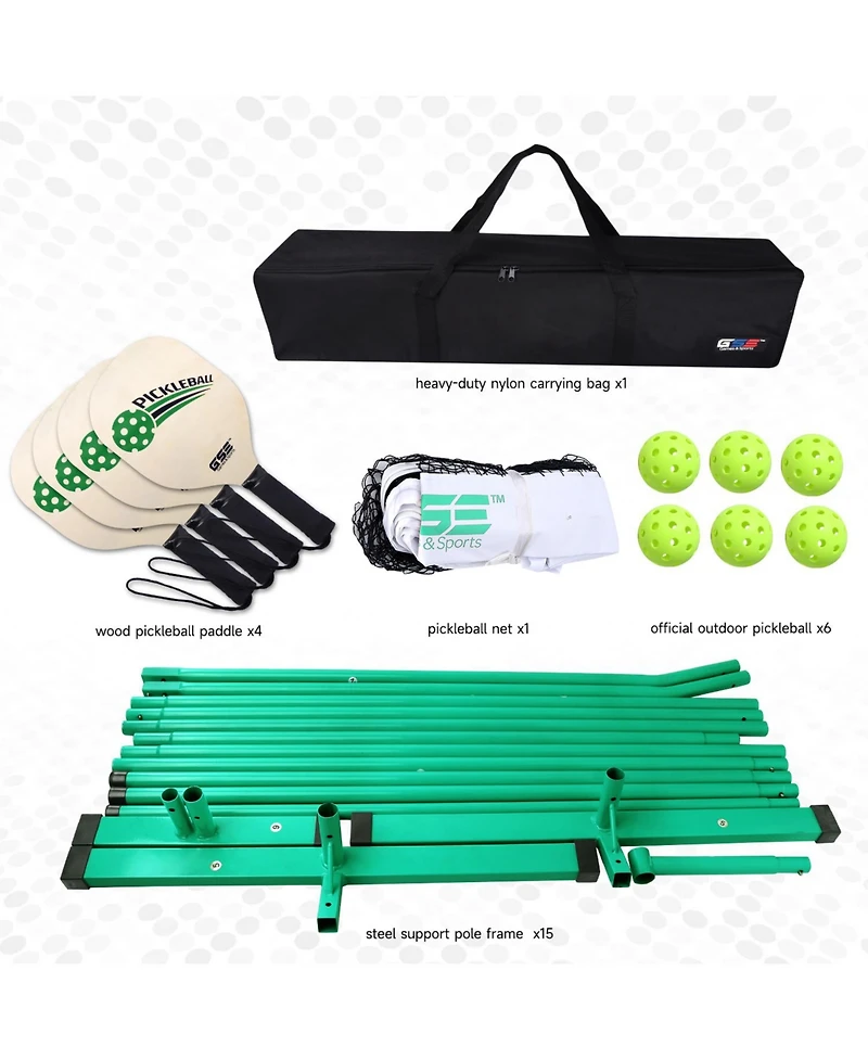 Gse Games & Sports Expert Pickleball Complete Net Set with Net, 4 Paddles, 6 Pickleballs, Carrying Bag (Orange/Green)