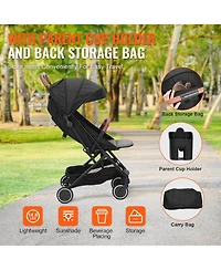 Slickblue Baby Stroller with Adjustable Backrest Footrest One-Click Fold Cup Holder and Carry Bag