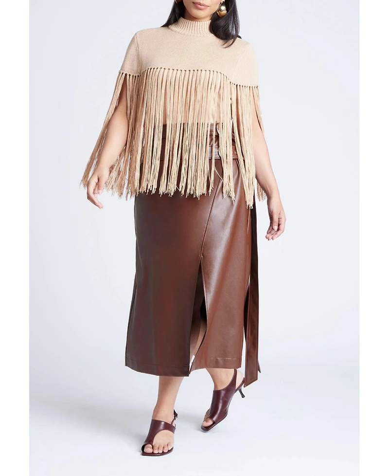 Eloquii Women's Plus Fringe Half Sweater