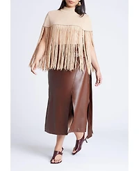 Eloquii Women's Plus Fringe Half Sweater