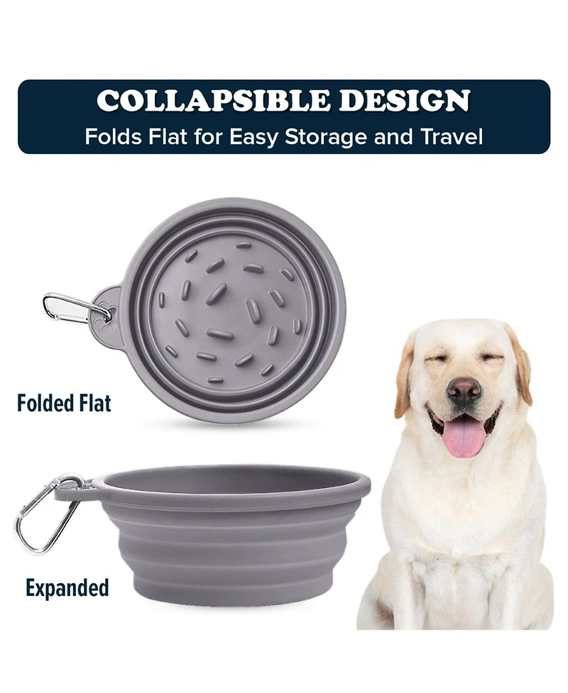 Slow-Feeder, Non-Skid, Bpa-Free Silicone Travel Dog Bowl