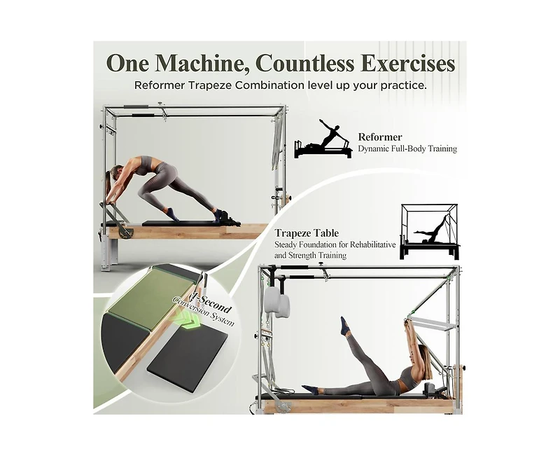 Mikolo Wooden Reformer & Cadillac Trapeze Table – Full Studio Set with Sitting Box