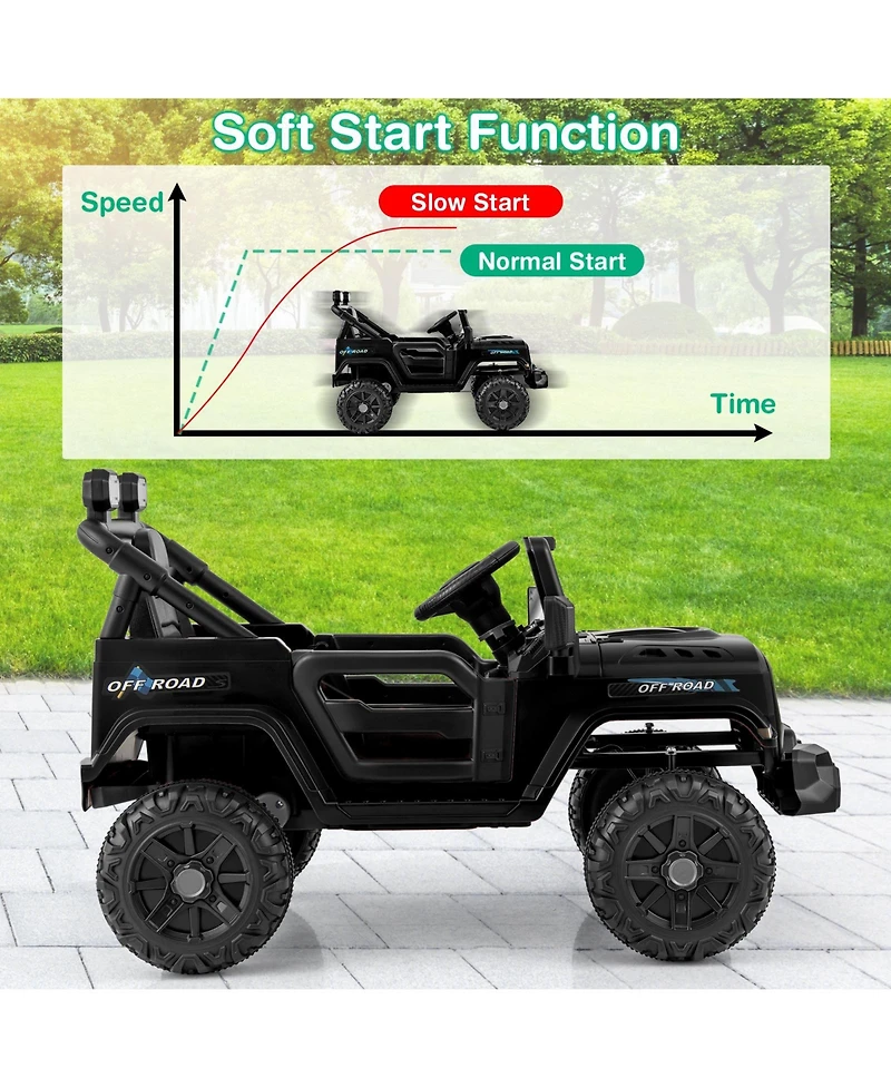 12V Kids Ride on Truck Car with Remote Control Threaded Wheels and 3 Speeds