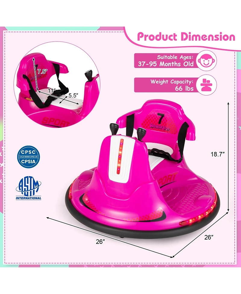 12V Kids Ride On Bumper Car with Remote Control Lights and Music