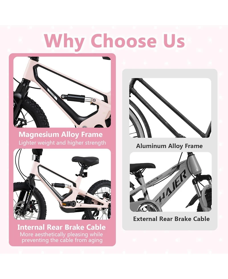 16 Inch Kids Bike Lightweight with Detachable Training Wheels for Aged 4 to 7