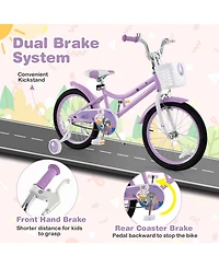 18 Inch Girl Bike with Basket with Detachable Training Wheels for 4-8 Years Old