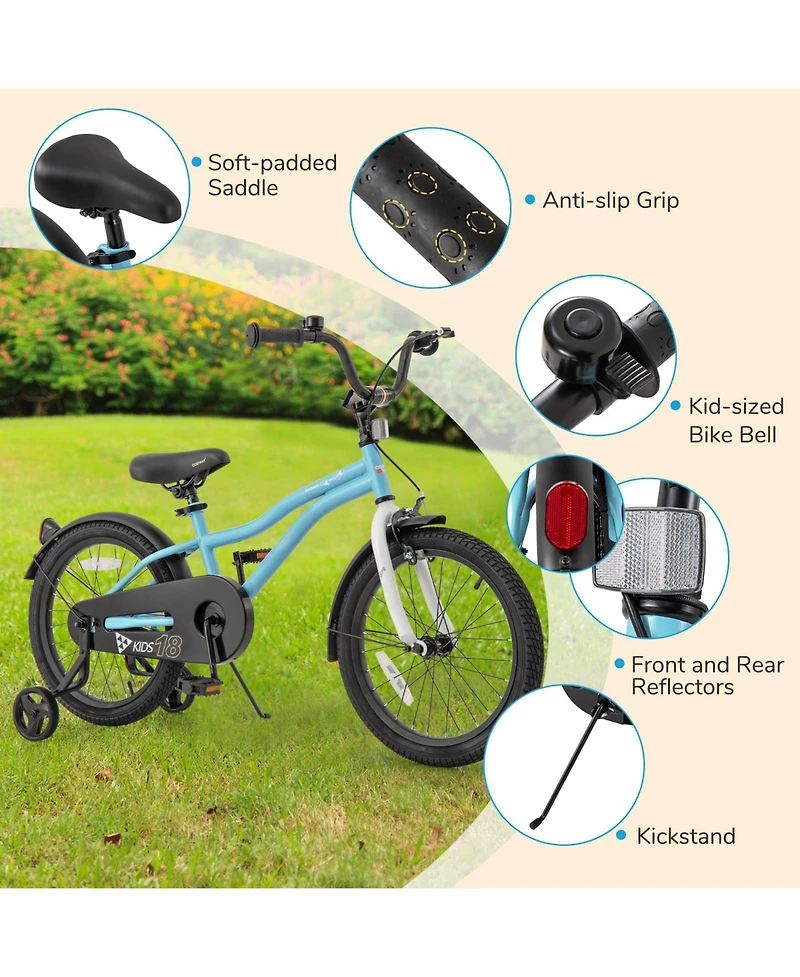 Kids Bike 18-Inch Children Training Bicycle with 2 Brake for 3-8 Years Old