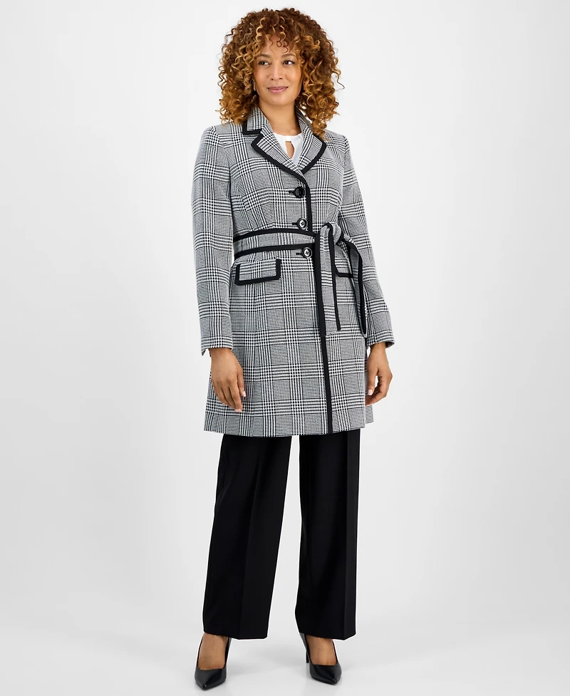 Le Suit Women's Framed Plaid Belted Wide-Leg Pantsuit