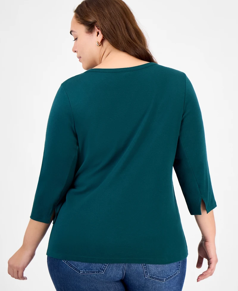 Style & Co Plus Pima Cotton 3/4-Sleeve Top, Exclusively at Macy's