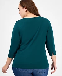 Style & Co Plus Pima Cotton 3/4-Sleeve Top, Exclusively at Macy's