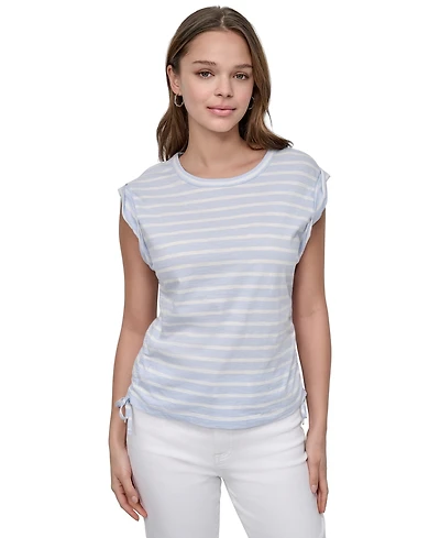 Dkny Jeans Petite Cotton Ruched Side-Tie Sleeveless Tee