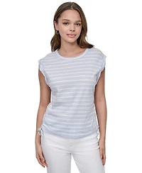 Dkny Jeans Petite Cotton Ruched Side-Tie Sleeveless Tee