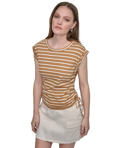 Dkny Jeans Petite Cotton Ruched Side-Tie Sleeveless Tee