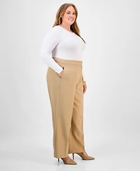 Anne Klein Plus Twill High-Rise Pleated Wide-Leg Pants