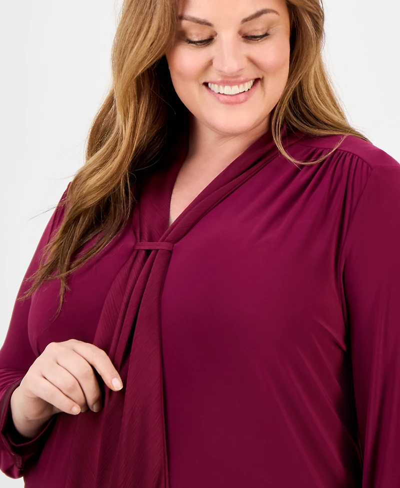 Anne Klein Plus Gathered V-Neck Top