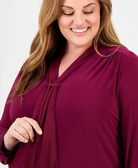Anne Klein Plus Gathered V-Neck Top