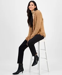 Anne Klein Women's Collarless Open-Front Fringe-Trim Cardigan