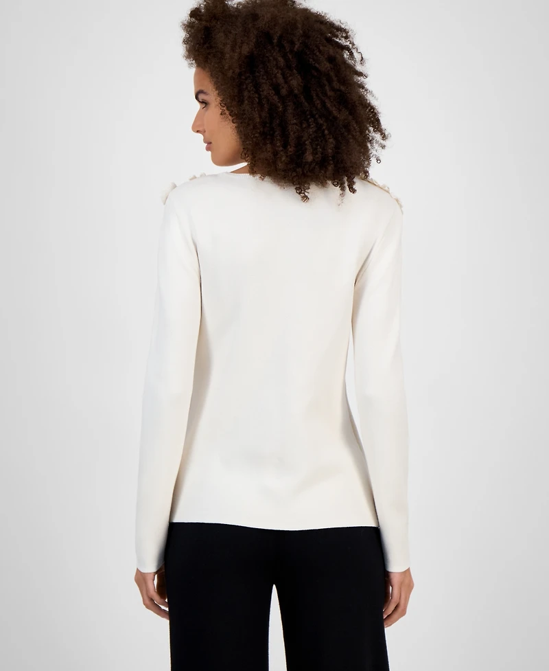 Anne Klein Women's 3D Floral Boat-Neck Sweater