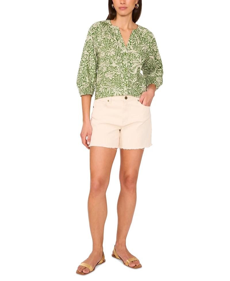 Vince Camuto Women's Cotton Printed Raglan-Sleeve Peasant Blouse