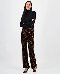 Anne Klein Womens Printed Velvet Flare Leg Pants 0p 16
