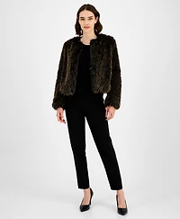 Anne Klein Petite Faux-Fur Cropped Open-Front Jacket