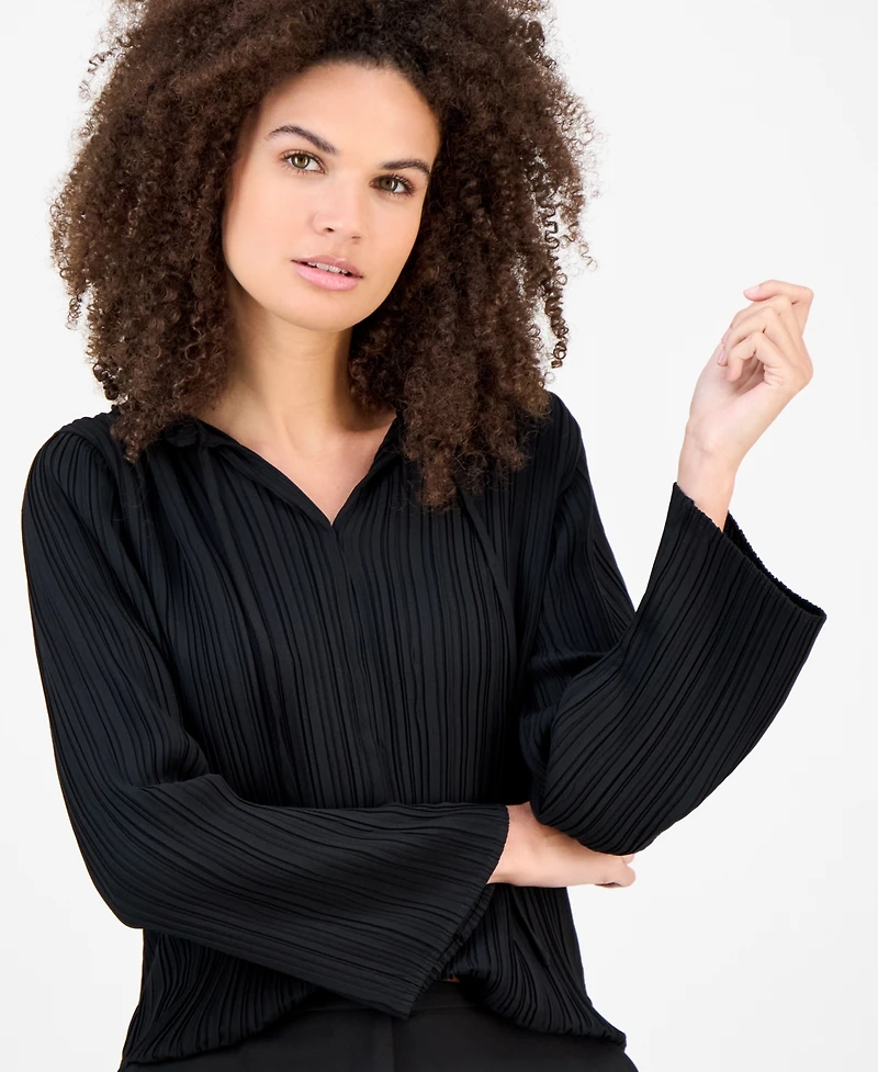 Anne Klein Women's Split-Neck Pleated Blouse