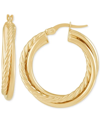 Italian Gold Polished Intertwined Rope Small Hoop Earrings in 10K Gold, 1"