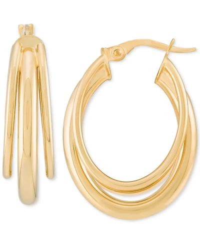Italian Gold Polished Triple Tube Oval Hoop Earrings in 10k Gold