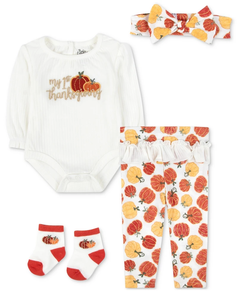 Baby Essentials My 1st Thanksgiving Bodysuit, Pants, Headband & Socks, 4 Piece Set