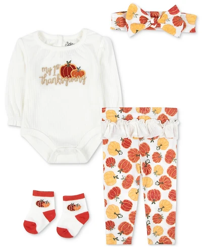 Baby Essentials My 1st Thanksgiving Bodysuit, Pants, Headband & Socks, 4 Piece Set