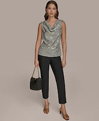 Donna Karan New York Women's Sleeveless Cowlneck Foil-Print Top