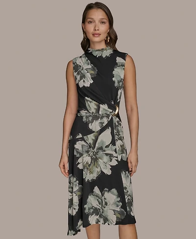 Donna Karan New York Women's Printed Sleeveless High-Neck Fit & Flare Dress