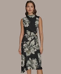 Donna Karan New York Women's Printed Sleeveless High-Neck Fit & Flare Dress