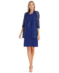 R & M Richards Women's 2-Pc. Sequined Lace Jacket & Necklace Dress Set