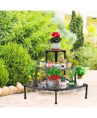 Fan-shaped 3-tier Pot Plant Stand, Stair-step Design to Accommodate More Greenery